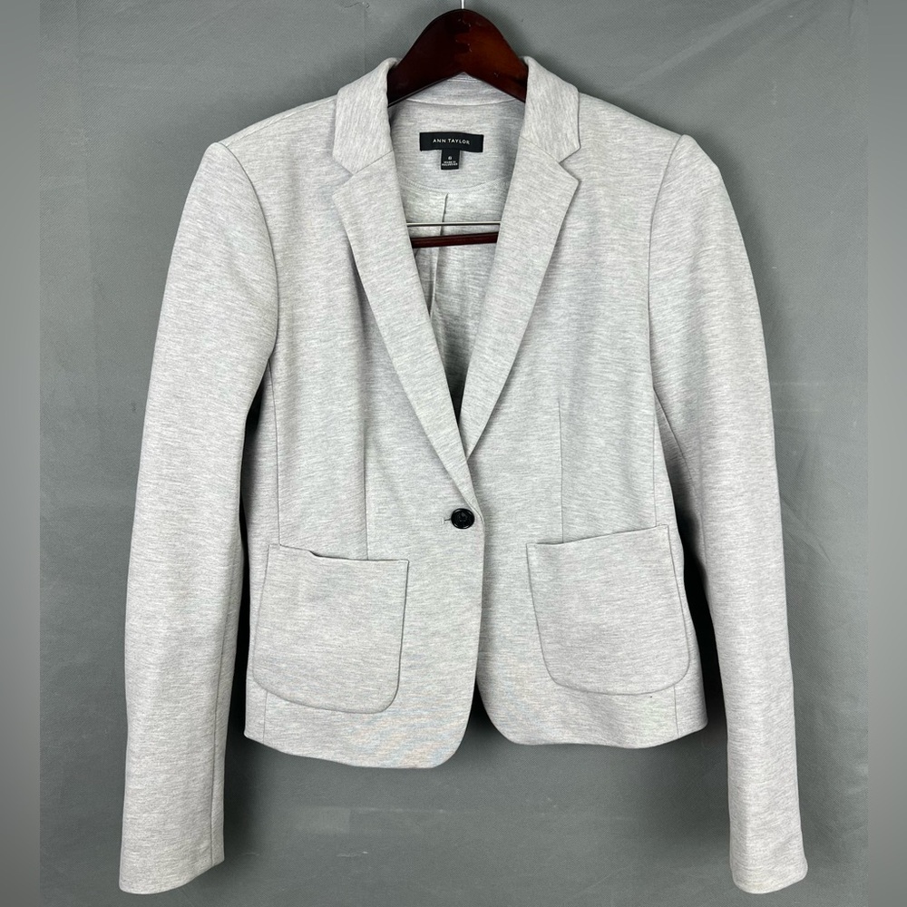 Ann Taylor Women One Button Blazer Heather Gray Size 6